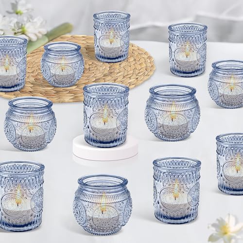 Lot de 24 Photophores en Verre – Bougeoirs Vintage pour Bougies Chauffe-Plat, Déco de Table pour Mariage, Anniversaire, Maison, Fête et Centre de Table...