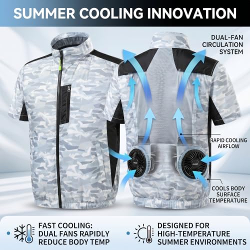 Gilet de refroidissement camouflage pour travail en extérieur avec ventilateur 3 vitesses