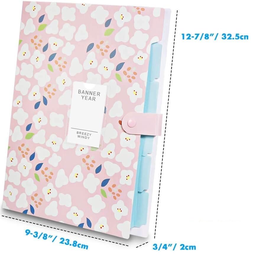 Image of Corslet Pack of 6 Floral Expanding File Folder File Holder for Documents with 5 Pockets Organizer Plastic A4 Size Organizer for Personal Use Multi-Project Organization for School Teacher and Office