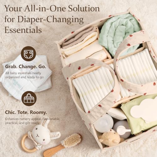 Image of Corduroy Baby Diaper Caddy Organizer with Handles, Nursery Storage Basket