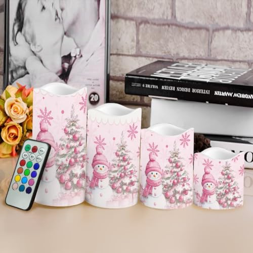 Image of Christmas Electric Flameless Candles Set of 4 | Xmas Flameless Candle Set with Timer, Battery Operated Fake Candles for Living Room Table Centerpieces