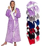 Silver Lilly Womens Robe Hooded Sherpa Lined - Long Plush Soft Luxury Bathrobe