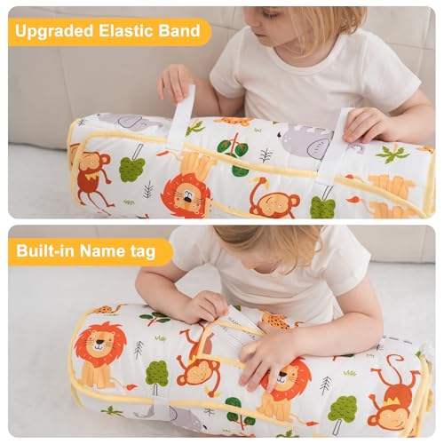 Image of Viviland Toddler Nap Mat with Pillow and Minky Dot Blanket, Rolled Sleeping Mat /Slumber Bag for Girls Boys, Kids Nap Mat for Preschool, Daycare, Kindergarten, Travel Camping - Zoo Animal