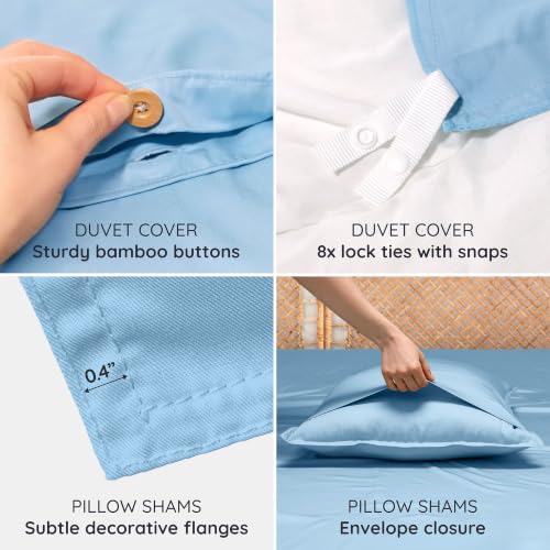 Image of Bambaw 100% Viscose Derived from Bamboo Duvet Cover King Size - 3 Piece Cooling Duvet Cover Set, Luxury Duvet Cover King Size, Breathable Duvet Cover King, Soft Bedding Set, No Comforter (Dream Blue)