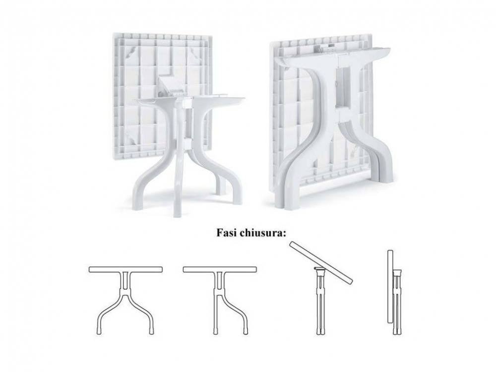 Table Pliante Scab Ribalto Blanche 80x80 Cm - Résine, Plateau Rabattable, Pied Réglable