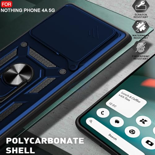 Image of AESTMO Tough Armor Nothing Phone 4A 5G Bumper Back Case Cover | Ring Holder & Sliding Camera Shield Cover | 360 Degree Protection Back Case Cover for Nothing Phone 4A 5G (Blue)