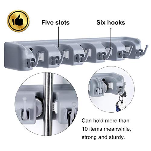 votron Coat Hooks Wall Mounted Modern Hook Rack Stainless Steel Towel Hanger Holder Organizer Storage with 5 Double Heavy Duty Hanger Hooks for Bathroom Bedroom Kitchen (mop Holder-2 Pack) - Thumbnail 2