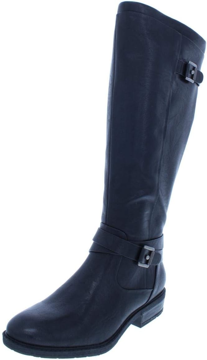 BareTraps Womens Yalina Faux Leather Buckle Riding Boots Black 6 Medium (B,M)