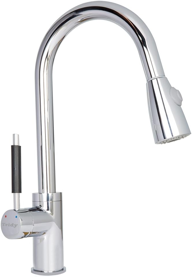 Tridy Kitchen Faucet Copper Single Handle Pull Out Sprayer High Arch Sink Faucet，Polished Chrome Modern Commercial Pull Down kitchen Faucet