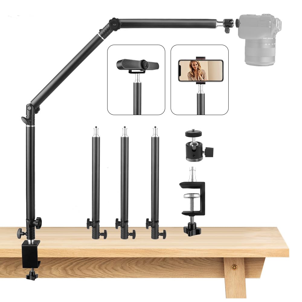 MS05 Kamera Tischstativ Overhead Stativ mit 1/4" Kugelkopf, Klemmstativ Flexibel Gelenkarm Tisch Halterung für Kamera, Ringlicht, Webcam, Projektor, Max. Belastung 3 kg