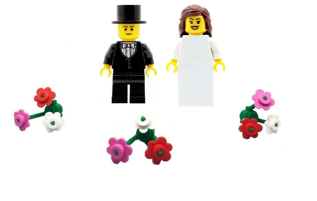 LEGO Bride & Groom (with bow tie) Minifigures with Flowers