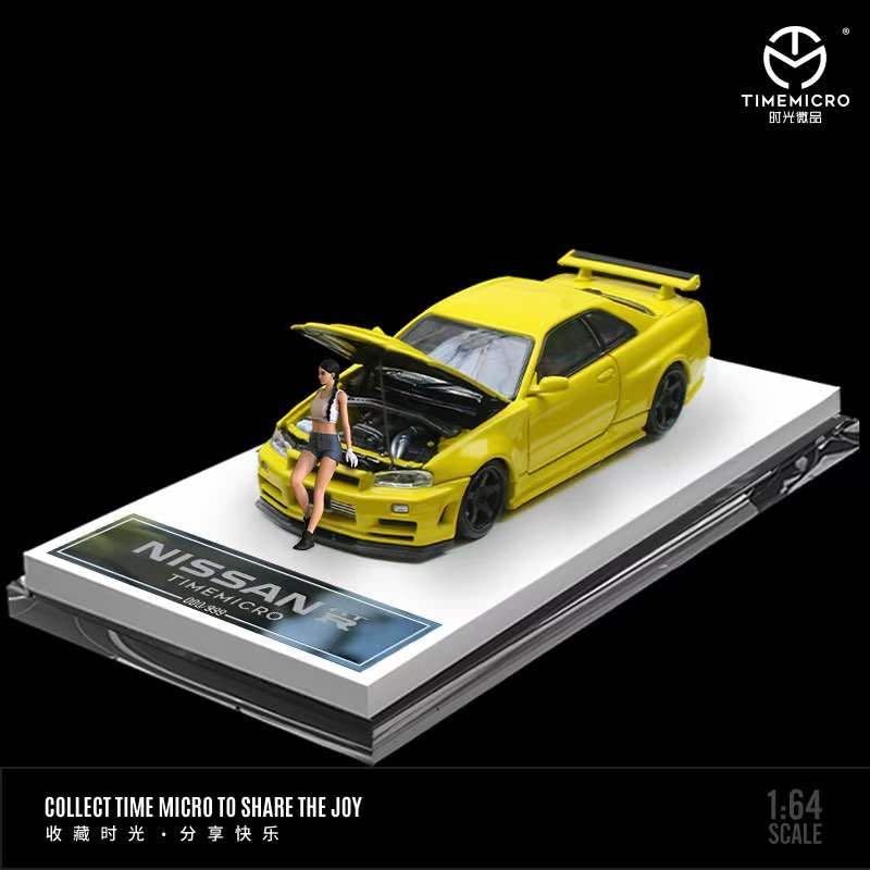 timemicroスカイライン GT-R R34 ミニカー 1/64 1:64 TimeMicro Nissan Skyline GT-R R34 Open-Hood ,Visible Engine