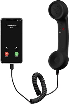 Retro Phone Handset, Cell Phone Receiver with Microphone & Speaker, Type-C Retro Telephone Wired Handsets Style Landline Handle Receiver for Cell Mobile Video Conferences, Calls, Meetings Black