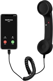Retro Phone Handset, Cell Phone Receiver with Microphone & Speaker, Type-C Retro Telephone Wired Handsets Style Landline Handle Receiver for Cell Mobile Video Conferences, Calls, Meetings (Black)