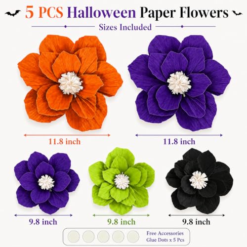 Image of Halloween Paper Flower Decorations Witch Death Reaper Pumpkin Zombie Ghost Wall Flowers Decor for Halloween Party Backdrop Wall Door Mantel Table Home Indoor Celebration Decor