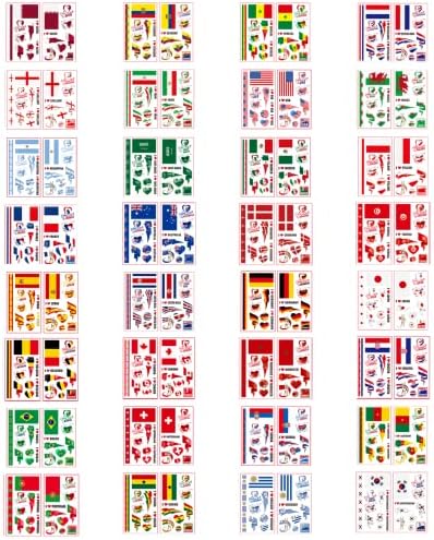 HoJankei 64 Sheets 2022 Qatar World Cup Temporary Tattoos, 32 Countries National Flag Temporary Tattoos, World Cup Stickers for Football Fans and Premium Collection