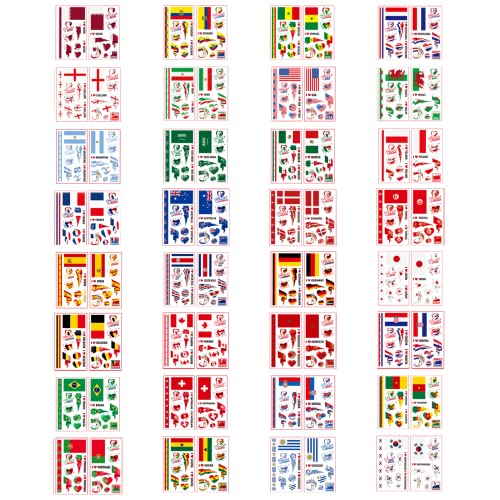 Hojankei 64 Sheets 2022 Qatar World Cup Temporary Tattoos, 32 Countries National Flag Temporary Tattoos, World Cup Stickers For Football Fans And Premium Collection #TOP29