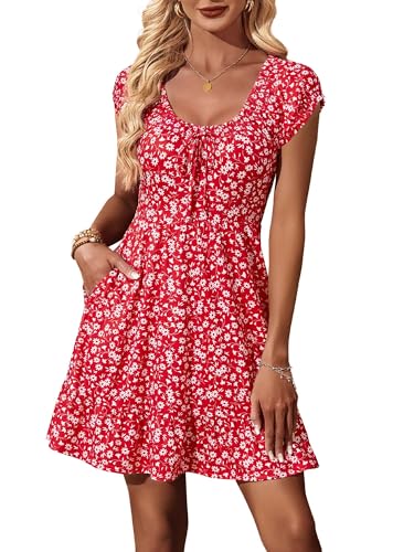 Image of HUHOT Teen Petite Women Floral Short Summer Mini Dresses with Pockets Cute Milkmaid Sundress 2026