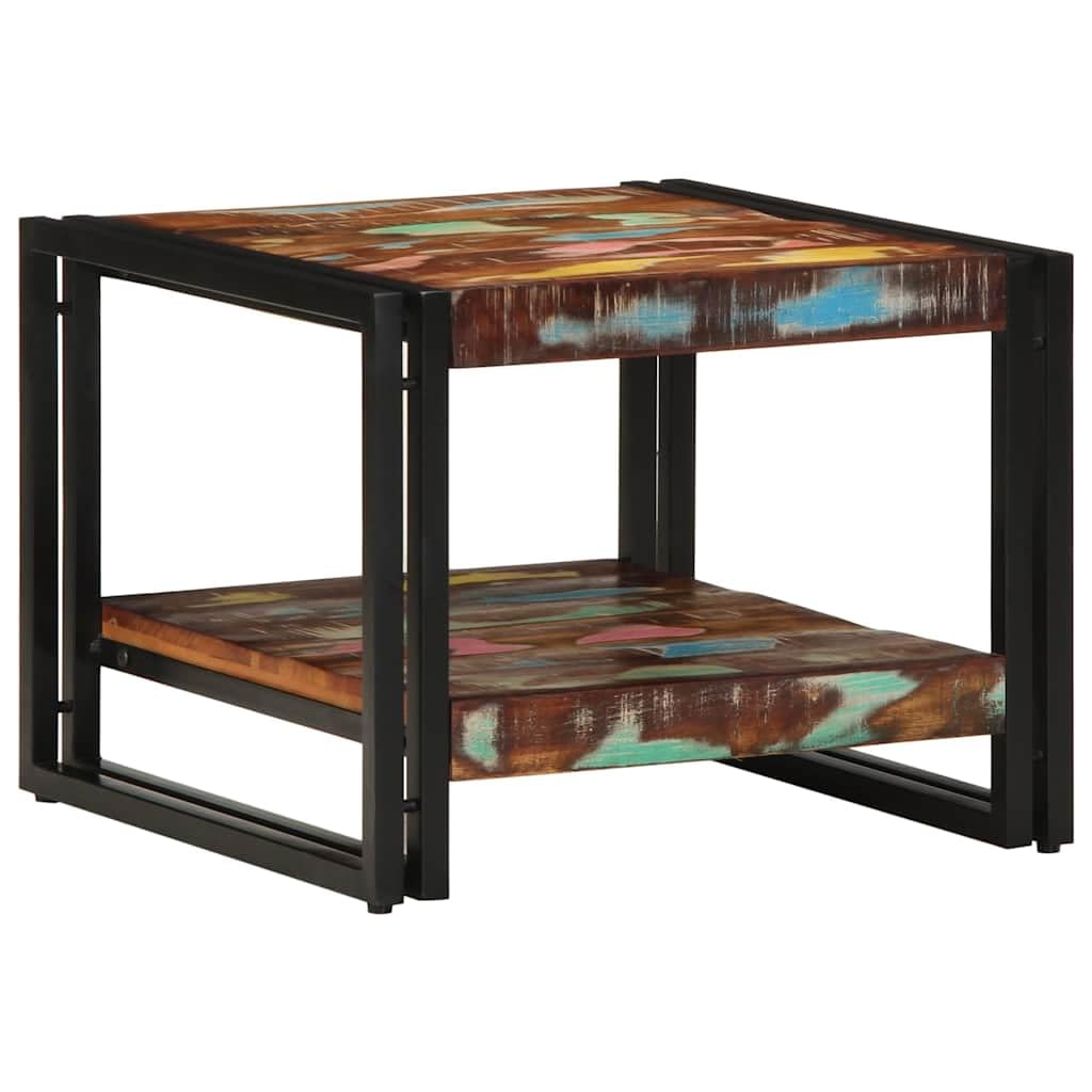 Table Basse en Bois de Récupération Massif d'Artisanat Vintage avec Piétement en Fer Robuste
