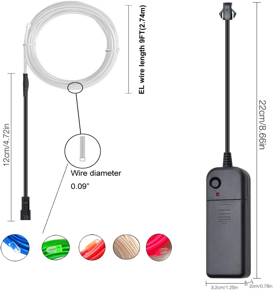 dobestyou 10 Packs of 9ft/2.75m Waterproof El Wire, Strong Flexibility, Corrosion Resistance, Battery Controllers Included
