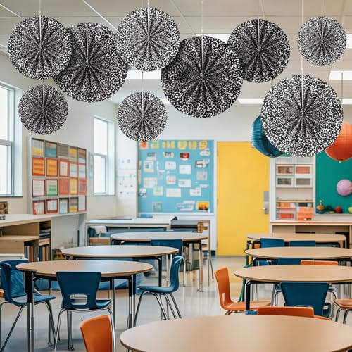 Image of Thenshop 12 Pcs Composition Notebook Hanging Paper Fans Classroom Decoration Round Paper Fans Ceiling Hanging Composition Themed Decor for Classroom Office School Graduation Party