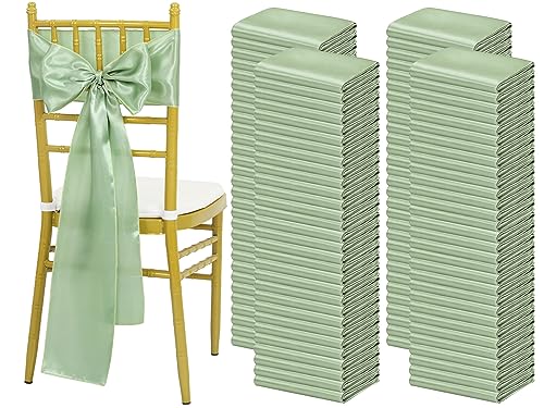 Pesonlook 120PCS Sage Green Satin Chair Sashes Bows,Satin Chair S...