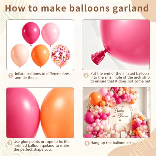 Image of Hot Pink Orange Balloons Arch Kit, Latex, Confetti, Party Decor | Pastel /Light Orange Pink and Hot Pink Balloon Garland, for Birthday Wedding Hawaiian Beach Party Decorations