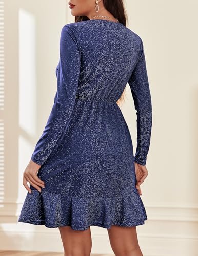 Image of Zeagoo Womens Glitter Dress Wrap V Neck Long Sleeve Swing Club Cocktail Party Dresses Sequin Sparkle Dress Christmas Dress