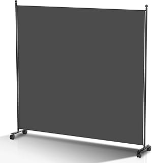 Paravent Raumteiler 187x181x30cm, klappbar Freistehend Trennwand auf Rollen und Bremsen, Umkleide Sichtschutz Wand Raumtrenner, Stellwand für innen Outdoor Garten Büros Terrasse, Dunkelgrau