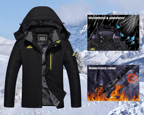 KEFITEVD Arbeitsjacke Herren Winter Warm Jacke Wasserdicht Softshelljacke Angeljacke Viele Taschen Fleece Allwetterjacke Outdoor Thermo Wanderjacke Schwarz 2XL