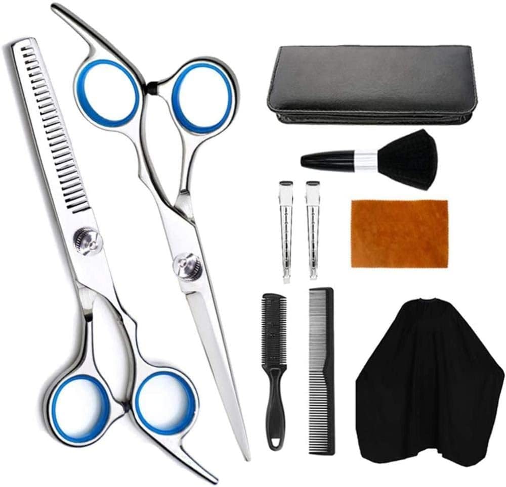 Barber Scissors Professional Hair Cutting Scissors Set 10 PCS Hair Cutting Scissors Thinning Shears Hair Razor Comb Clips Cape Hairdressing Scissors Kit Barber Set Hair Cutting Shears Se