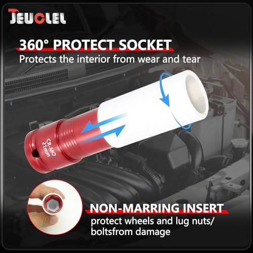 Image of 21mm 1 /2 inchDrive Wheel Protector Impact Socket, Lug Nut Impact Socket | 6 Point, Non-Marring, Thin Wall, Deep Socket, Wheel Protector, Protective Socket, Color-Coded, Cr-Mo Steel, Hand Repair Tool