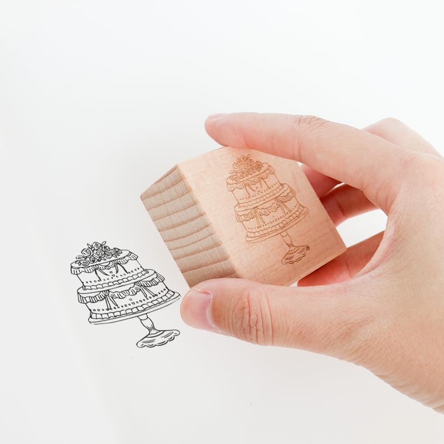 Birthday & Wedding Cake Wood Rubber Stamp, Tiered Cake Wooden Stamp for Party Invitations, Celebration Cards, Bridal Shower, Wedding Card, Journal Décor& Gift Tags, 1.9'' x 1.5'' Impression Size