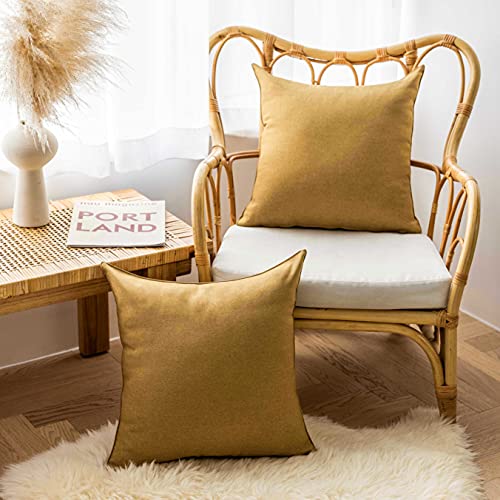 Home Brilliant Mustard Yellow Outdoor Cushion Covers 45 x 45, Decorative Waterproof Square Pillow Covers - Image 2