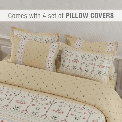 Image of BOUTIQUE LIVING Platinum Pulse 100% Cotton 800 TC Beige Digital Meenakari Print King Bedsheet with 4 Pillow Covers