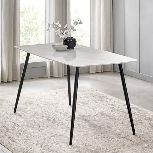 Image of Home Centre | Helios Leo 6 Seater Tables | Table for Home | Sintered Stone, Metal | White | 1 Year Warranty