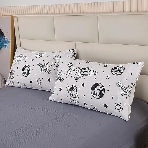 MAG White Out Space Pillowcases, 2 Packed ForToddlers Kids,Boys Teens and Girls, Galaxy Style,Size 20”*30” (Queen, Black and White)