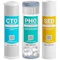 10" Standard Whole House Whole House Anti Scale Filter Set - 10" x 2.5" Polypropylene Sediment, Phosphate Anti-Scale, CTO Carbon Block Water Filter pack, Total of 3 Filters