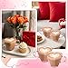 Potchen 4 Pcs Valentine Heart Shaped Glass Coffee Mugs Galentine's Day 17oz Pink Clear Glass Cups with Handle for Coffee Tea Latte Hot Chocolate Heart Mug for Valentine's Day Anniversary Wedding Gift