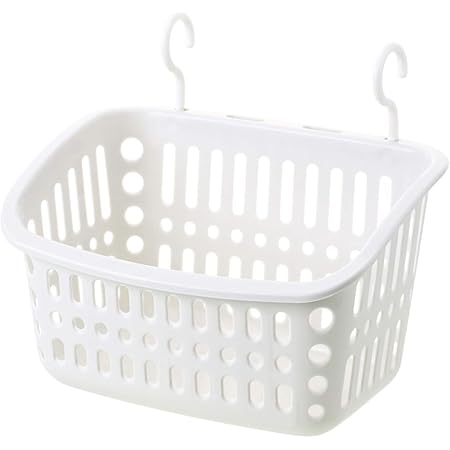 Amazon Hiraism フック付きかご 収納 吊り下げ ラック 白 バスケット プラスチック 脱衣所 洗面所 キッチン バス用品 多用途 長方形 大サイズ 水切りラック オンライン通販