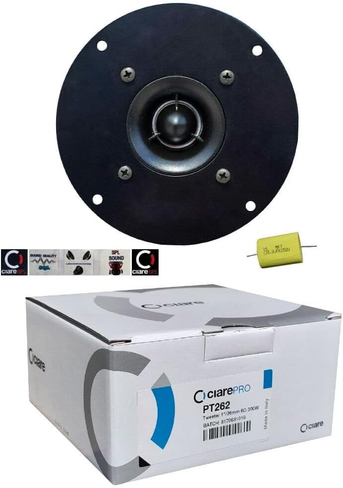 KIT SET PER CIARE PT262 1 tweeter nero da 5" 13 cm 130 mm di diametro 150 watt rms 300 watt max impedenza 8 ohm 105 db spl, 1 pezzo + condensatore e 5 sticker omaggio