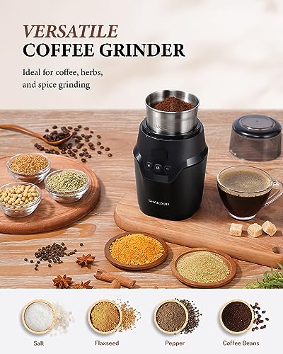 Image of SHARDOR Adjustable Coffee Grinder Electric, Super Silent Electric Coffee Bean Grinder with Time-Memory Adjustment and Multi-Functional Stainless Steel Cup for Spices, Herbs, and Nuts Grinding, Gray