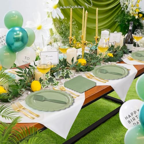 EVYIENEN 75pcs Plates and Napkins Set Party Supplies, Scalloped Paper Tableware Forks Disposable Dinnerwaret Kit for 25 Guests Baby Shower Bridal - Image 5