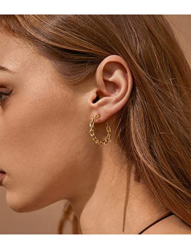 Hoop Earrings for Women - Chain Hoop Earrings Gold/White Gold - Link Hoop Stud Earrings2