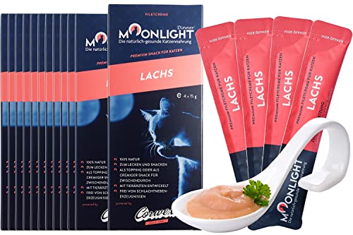 Moonlight Premium Snacks para gatos | Prácticos palitos para lamer de la mano | Gatos de gato | Crema de filete con salmón – 12 paquetes