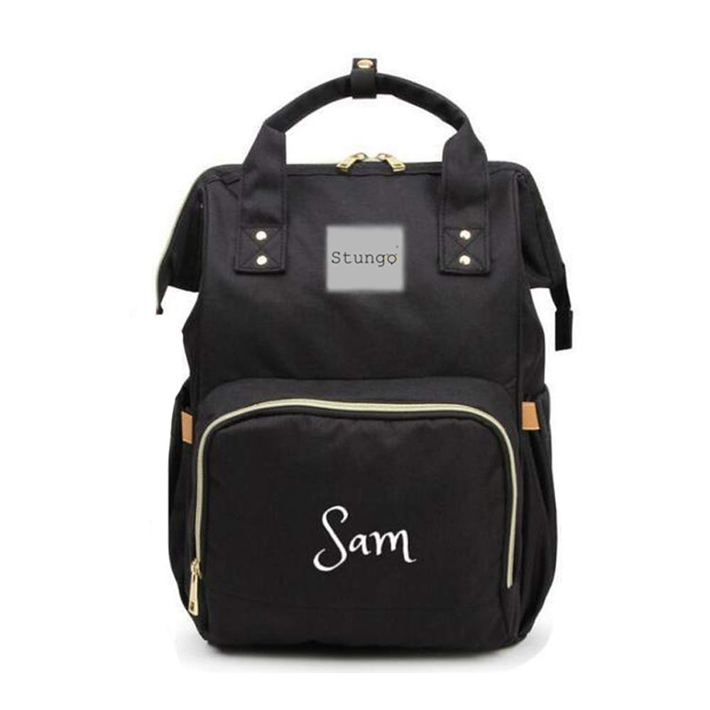 Personalized Large Diaper Bag Knapsack/Tote Bag/Backpack -Custom Monogram Embroidered for Infant/Baby Bag (Black)