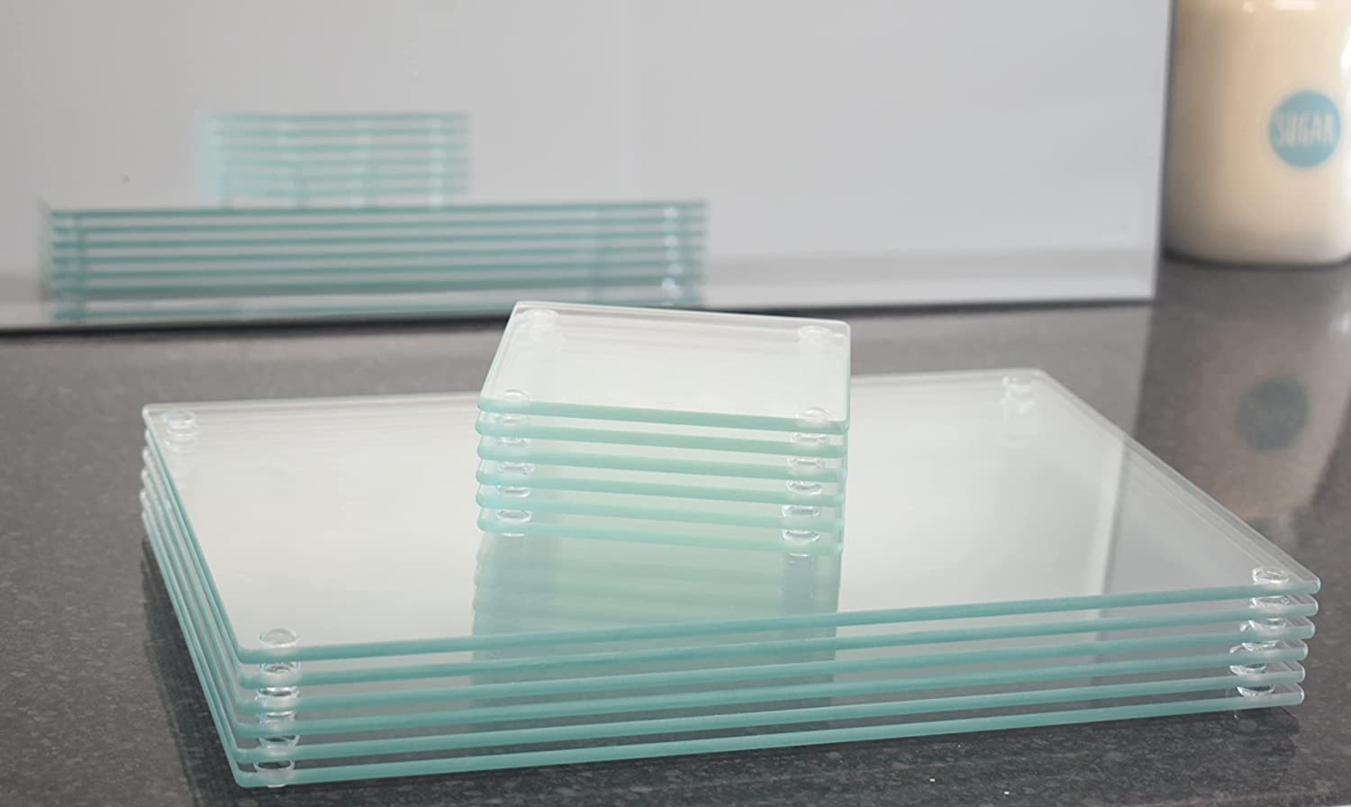Biznest Clear Square Glass 10Cm Coasters Rectangle 20X30cm Placemats Dining Table Mats Kitchen Heat Resistant Luxurious Lifestyle Heavy Duty (6X Placemats)