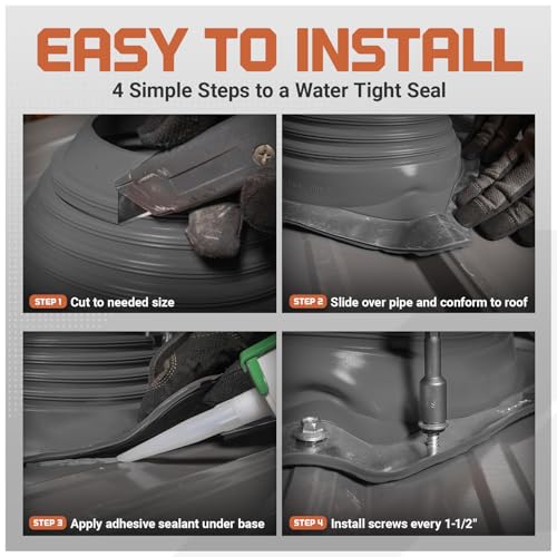 Image of Fasteners Plus #2 Round EPDM Metal Roof Pipe Flashing Boot (Fits 1-3 /4 inch - 3 inch Pipe OD), Dark Gray