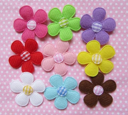 Image of YYCRAFT Pack of 90pcs 1.5 inch Padded Spring Felt Flower with Gingham Centre Appliques-9 Colors