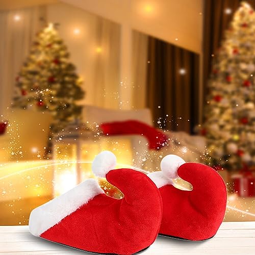 Christmas Slippers, 1 Pair Soft Plush Comfy Warm Fuzzy Christmas Hat Slippers Adult Non-Slip House Slippers for Women Men Family Use Santa Claus Costume Accessorie4